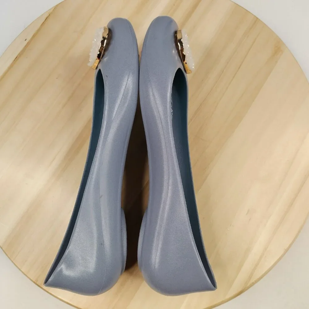 OKA B. Jelly Rubber Ballet Flats Heather Blue w/ Deco Geode Women US 8